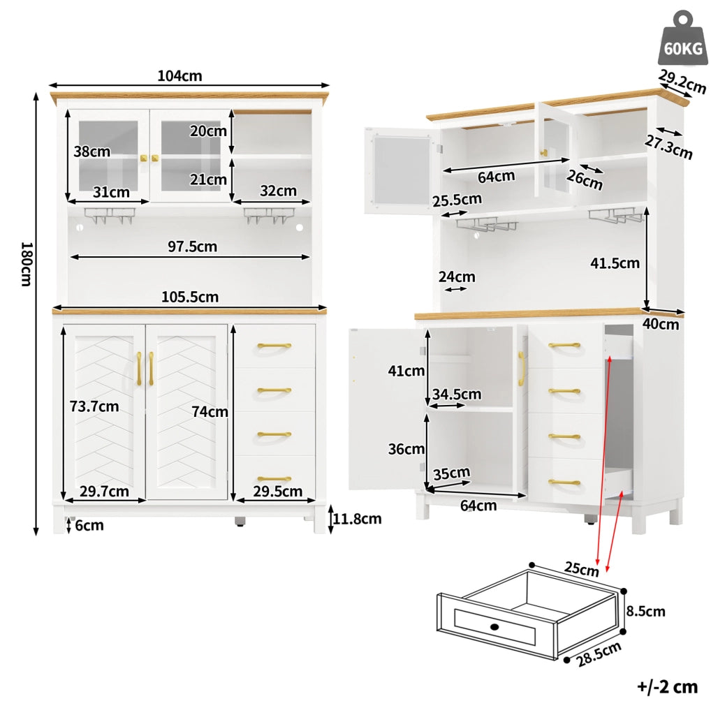 BUFFET 105,5x40x180 cm in MDF Bianco con LED