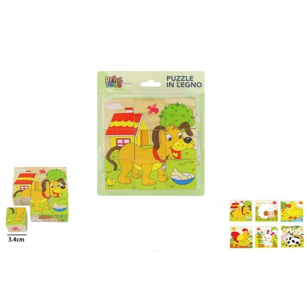 Trade Shop - Puzzle Rompicapo Cubi Legno Per Bambini Design Animali Fattoria Giocattoli Educativi 31586 -