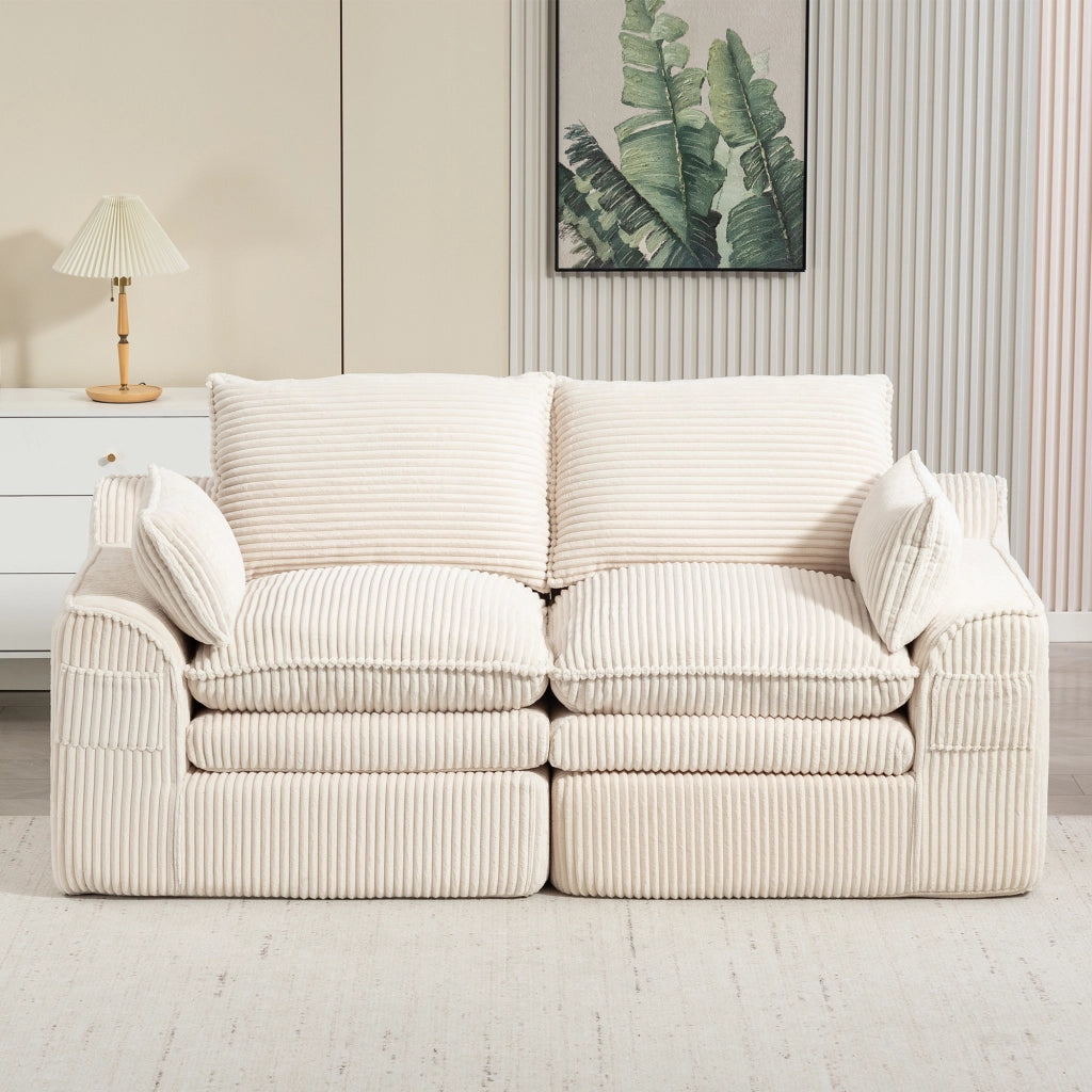 Divano 2 Posti in Tessuto a Coste con Cuscini ¨C MINIMAL ¨C Beige