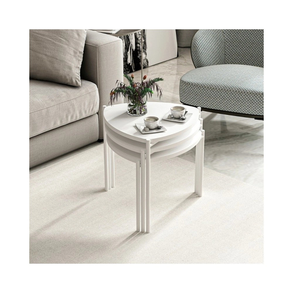 Tris tavolini da salotto Lenny colore bianco