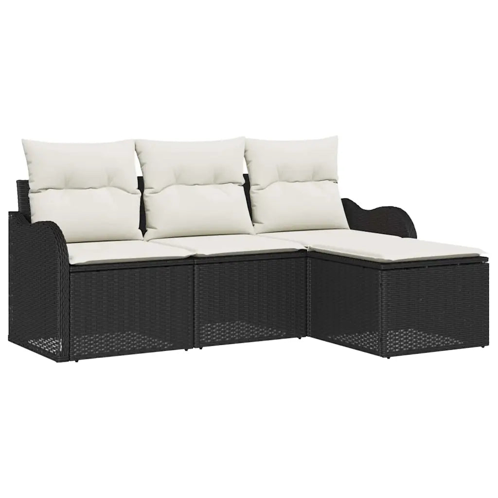 Set Divano da Giardino con archiviazione 4 pcs Nero polyrattan