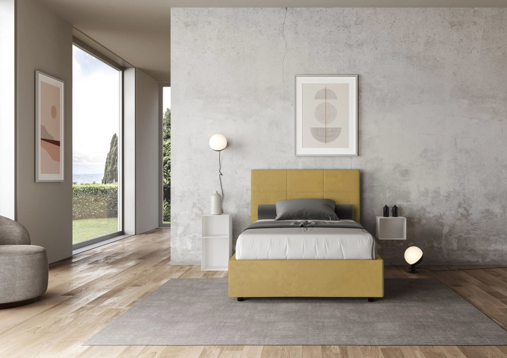 BS COM Letto una piazza e mezza contenitore imbottito 120x210 microfibra ocra