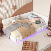 Letto daybett con rete a doghe e LED ¨C Minimal ¨C Bianco similpelle 90x200cm con USB Type-C