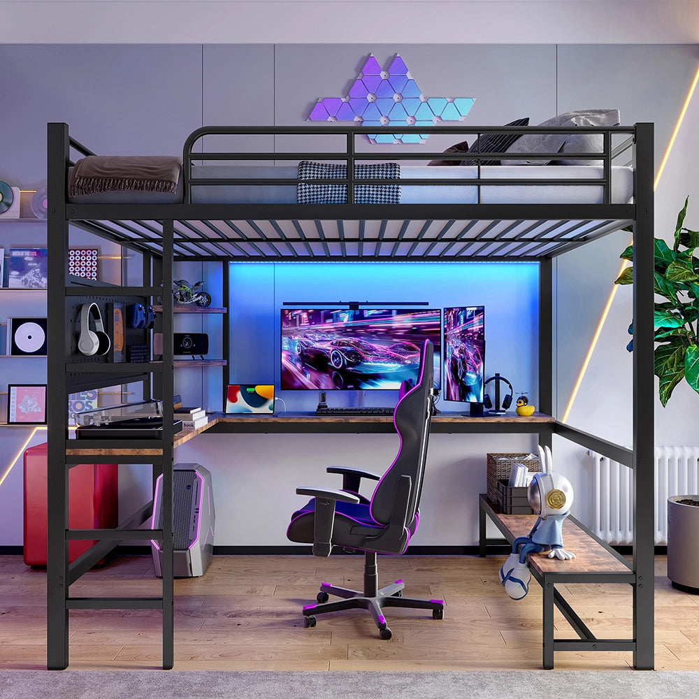 Letto a soppalco - Xylo - 140x200 cm USB LED nero