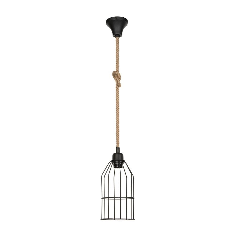 Lampada a sospensione Halat  in metallo nero e corda