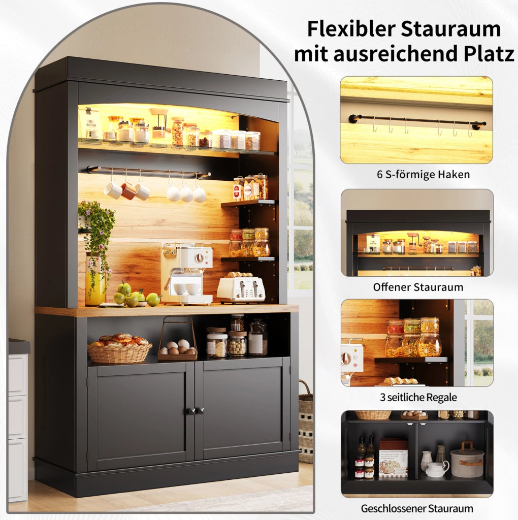 ARMADIO CUCINA LED 107x43x184 cm Nero MDF e Metallo