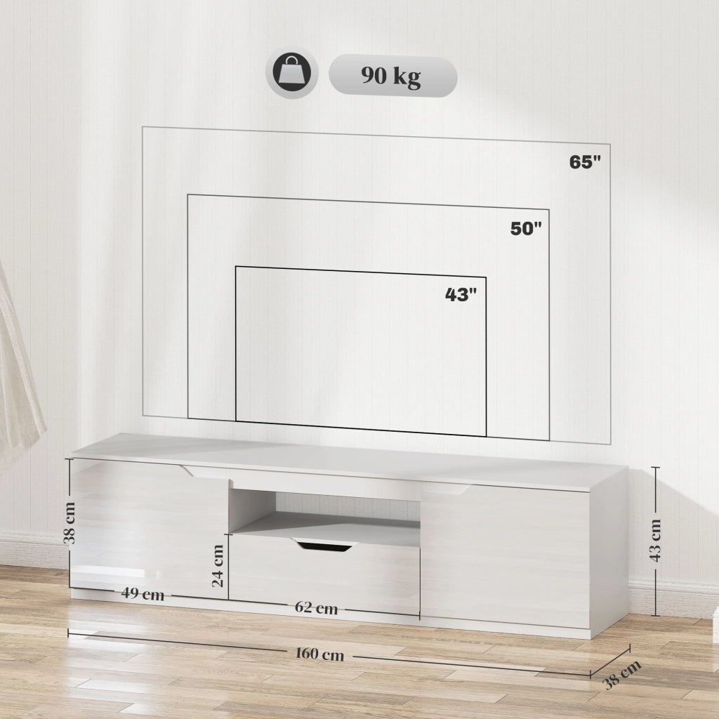 Mobile TV 160x38x43 cm con gestione cavi in legno bianco
