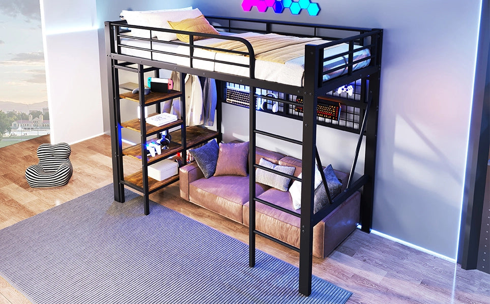 LETTO a soppalco 90x200 cm in metallo e MDF nero
