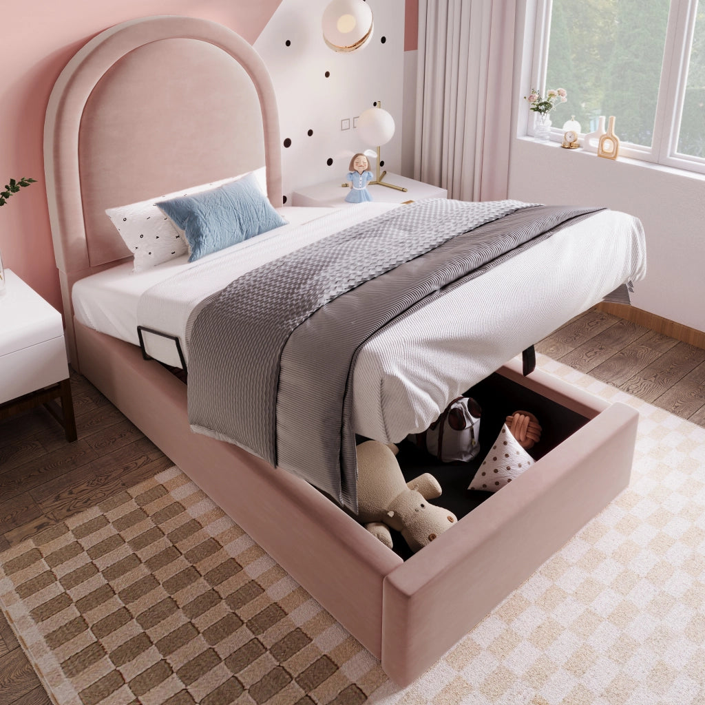 Letto singolo contenitore rosa 90 x 190 cm