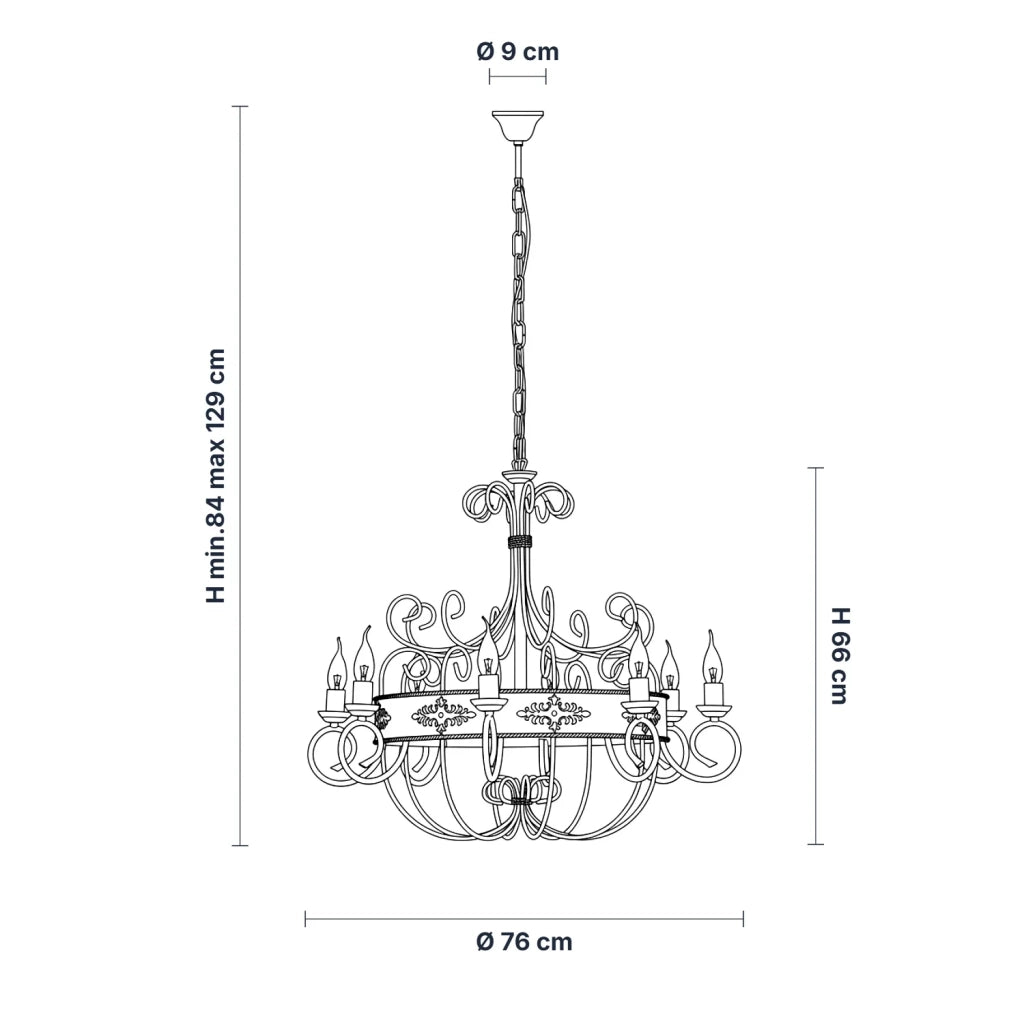 Lampadario Rustico Baltimora Metallo Avorio Oro 8 Luci E14