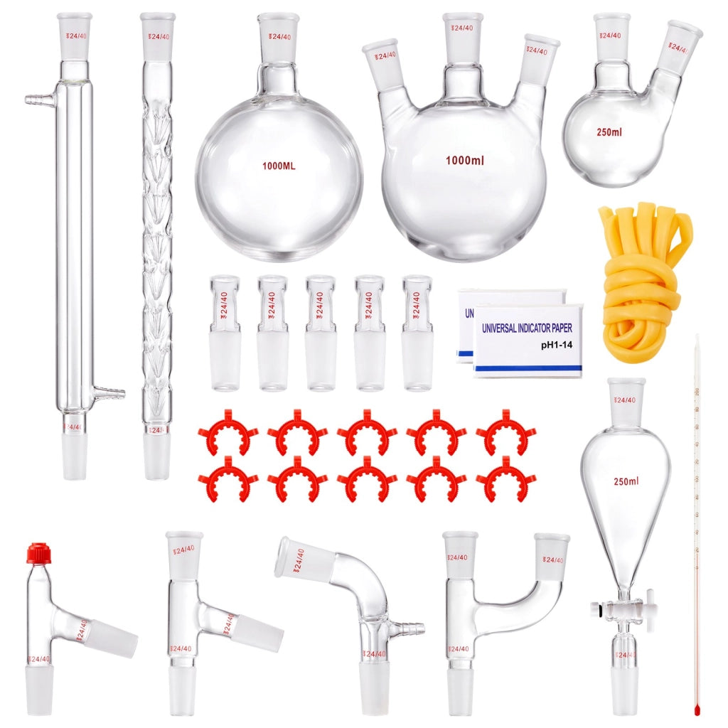 Kit di distillazione da laboratorio 29 pezzi in vetro borosilicato 3.3 giunti 24/40 boccetta 1000 ml YHEO-8 per oli essenziali