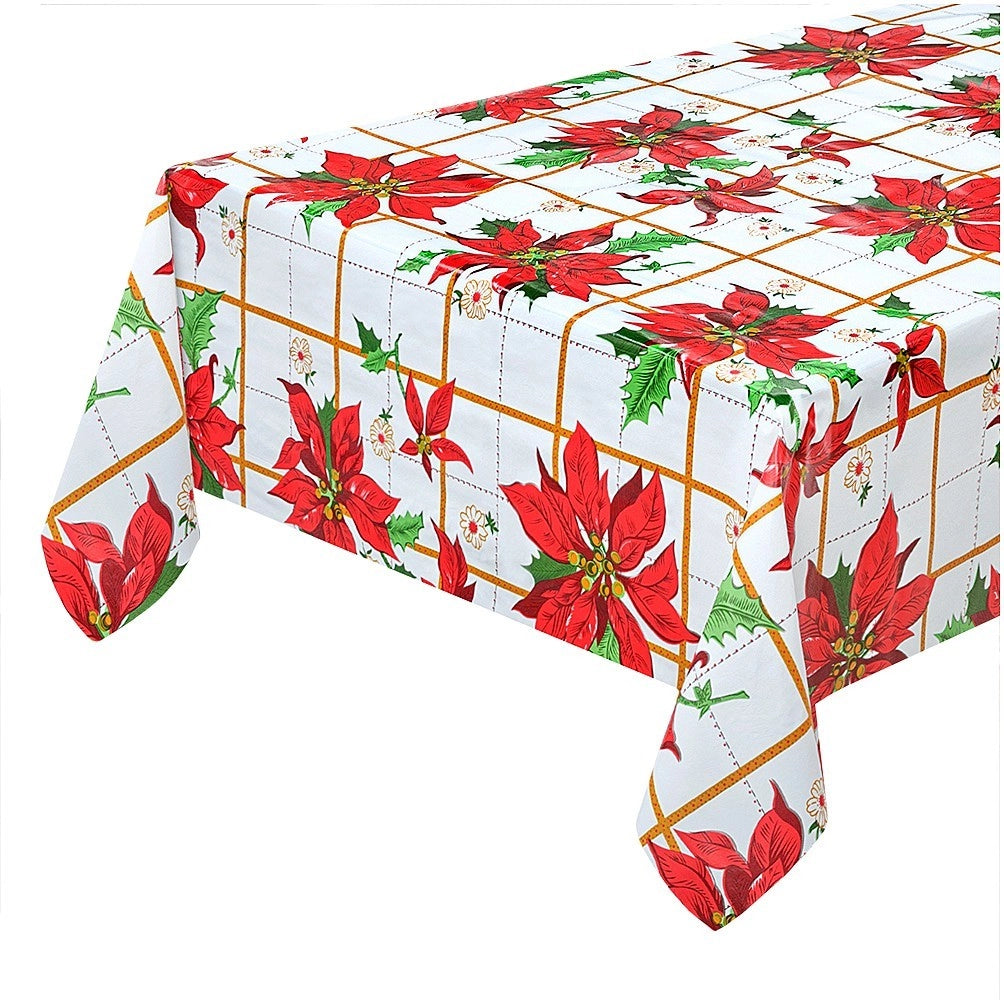 Tovaglia Natalizia Copritavolo Antimacchia Plastificata Retro Felpato Stella Di Natale - 140x220 cm