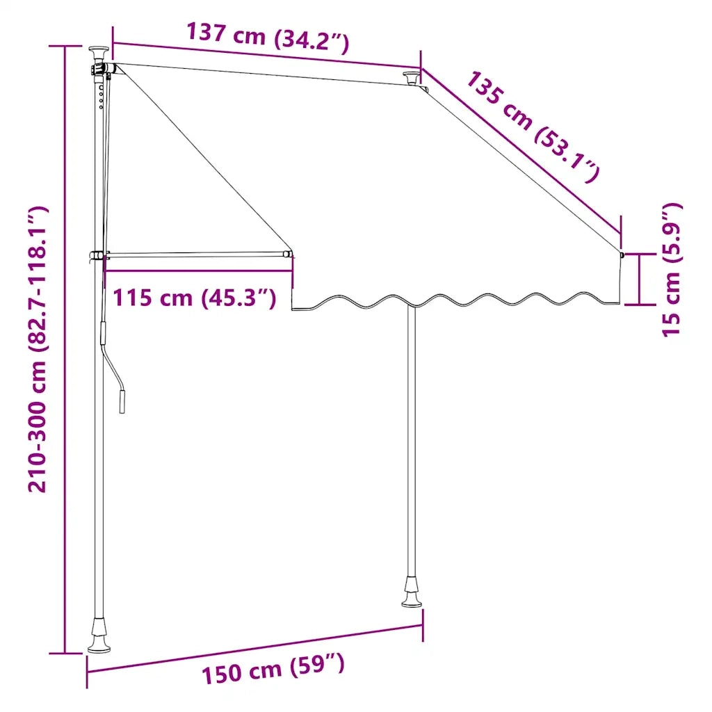 Tenda da Sole Retrattile Manuale LED 150 cm Bianca e Arancione 145856