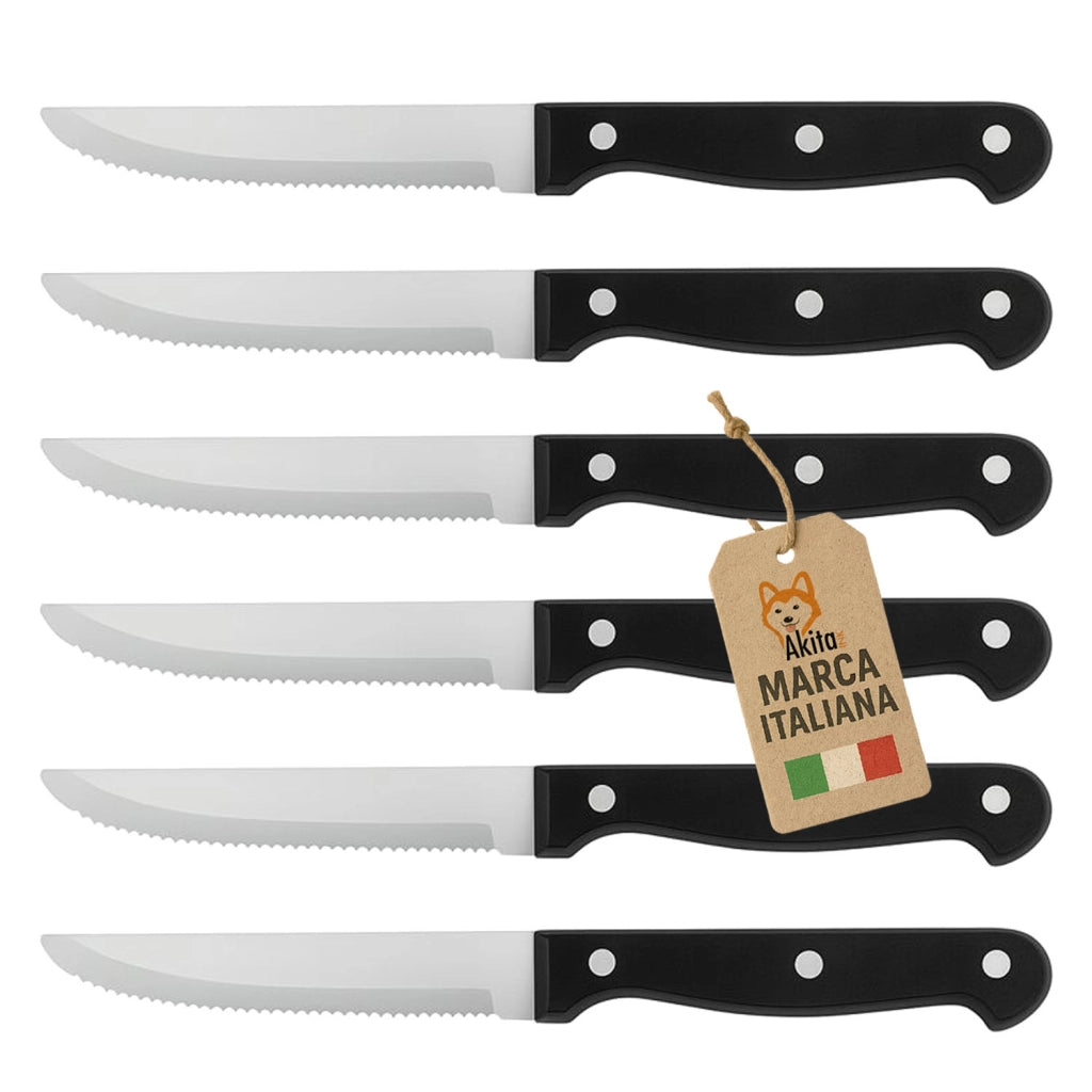 AkitaInk Set 6 Coltelli Bistecca Classic Acciaio Inox 11cm
