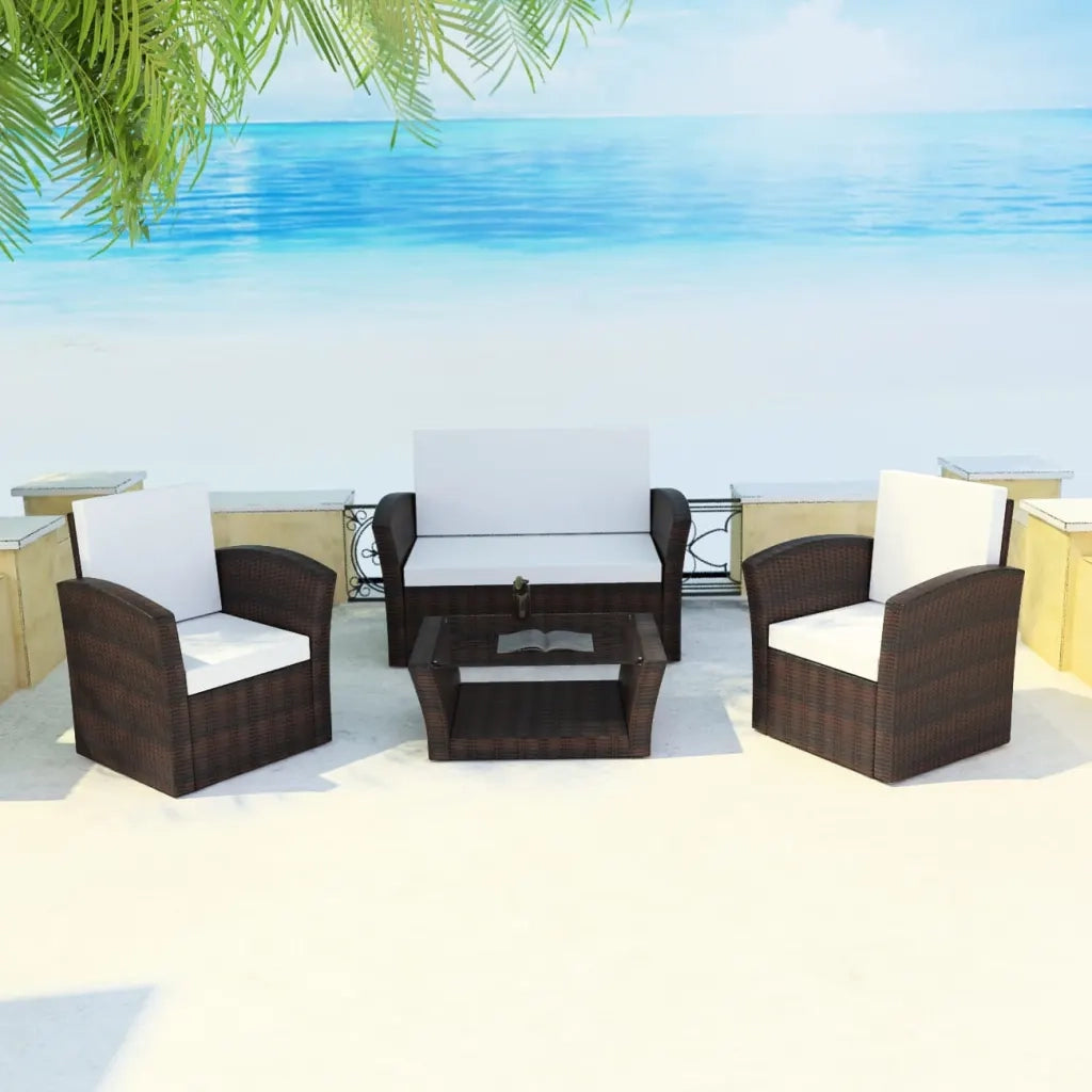 Set Divani da Giardino 4 pz con Cuscini in Polyrattan Marrone 42641