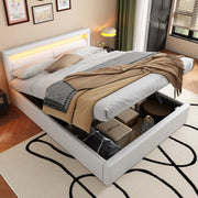 Letto imbottito con luce LED e contenitore 140 x 200 cm bianco