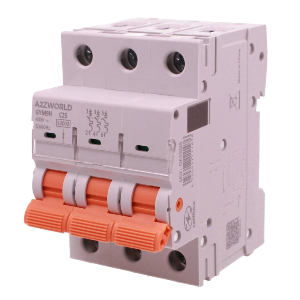 MCB Interruttore Magnetotermico Automatico Curva C 3P 3M 10000A AC 400V IP20 GYM9H, Accoppiabile Con Bobina di Sgancio GA01231 GA01232, Disponibili 16A 20A 25A 32A 40A 63A (C25A)