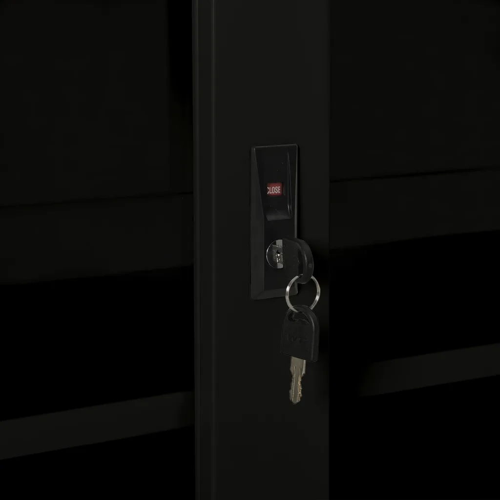 Armadio con ante scorrevoli nero 90 x 40 x 90 cm con serratura e 2 ripiani regolabili stile moderno in acciaio 02_0046816