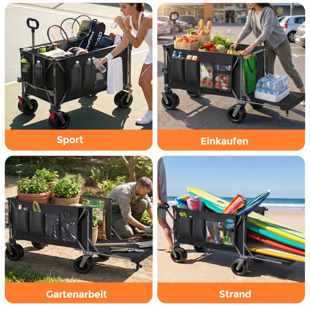 Carrello pieghevole con sponda estensibile, nero/grigio