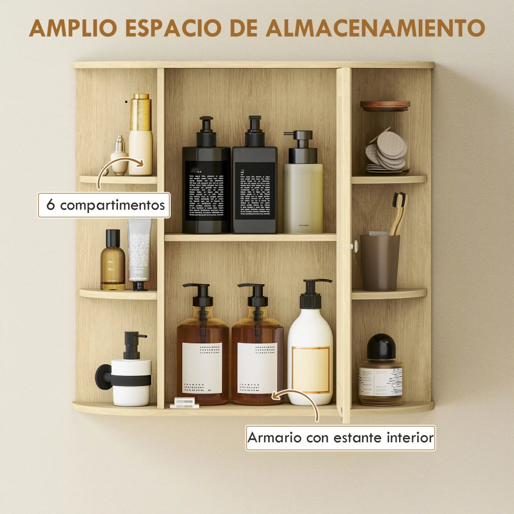 Mobile Bagno con Specchio e Ripiani ¨C Minimal ¨C Legno Naturale 66x17x63 cm