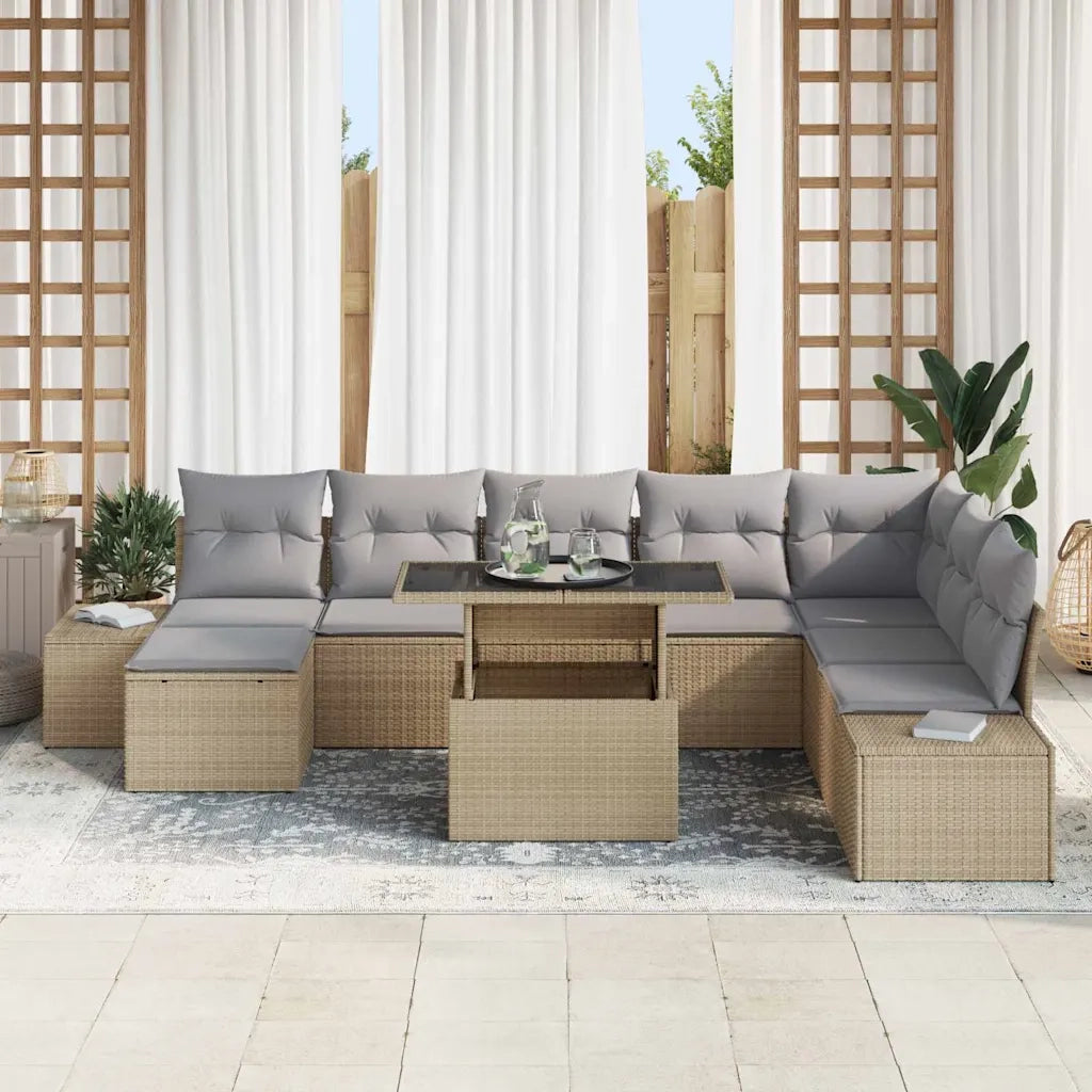 Set Divano da Giardino 9 pcs Beige e Grigio Chiaro polyrattan 3349236
