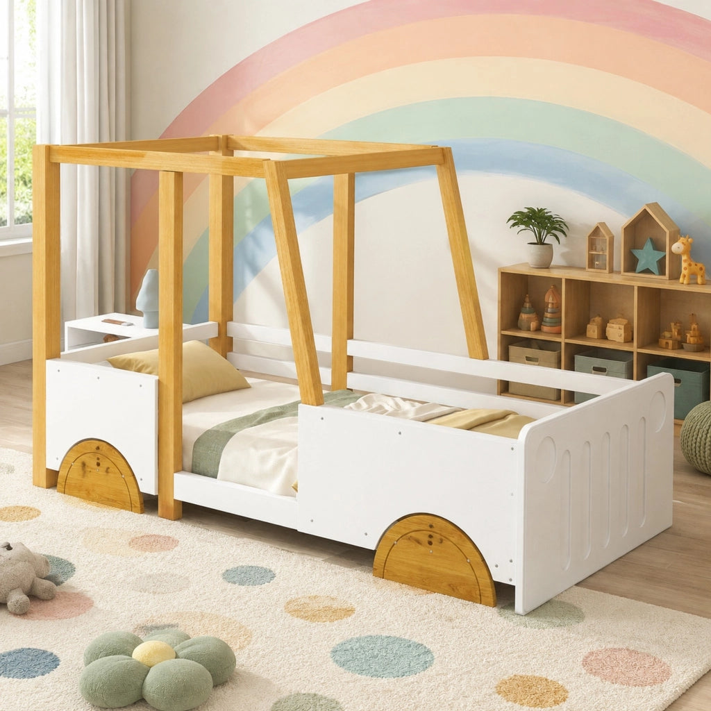 Letto auto per bambini 90x200 cm con struttura robusta e design creativo