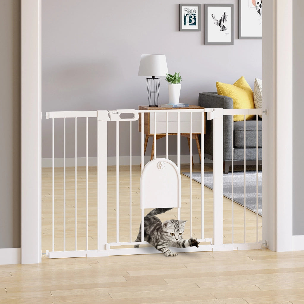 Barriera di sicurezza per porte e scale 75-131 cm in metallo bianco e ABS