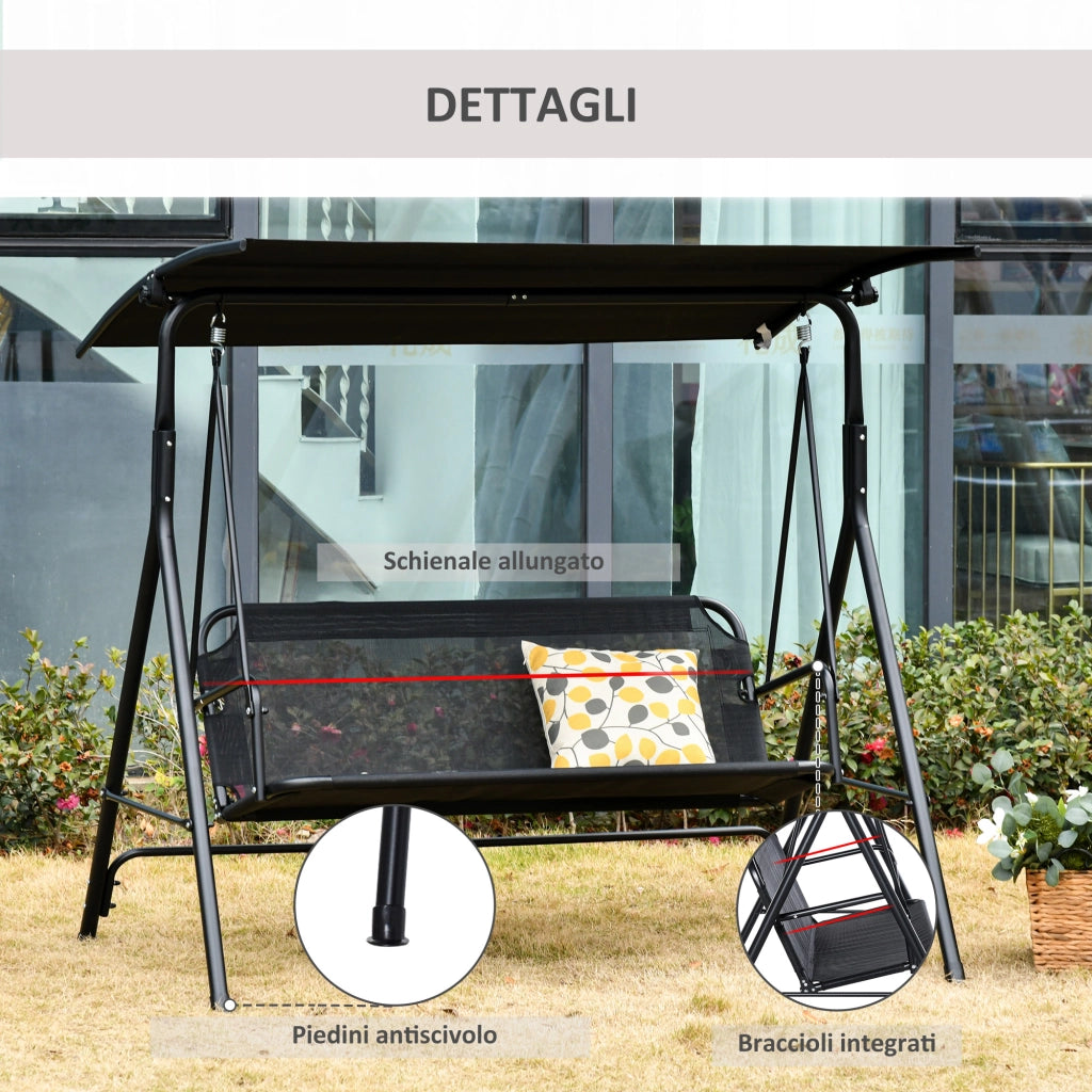 Dondolo Giardino 2 Posti ¨C Minimal ¨C Grigio Antracite, Metallo e Textilene, 172x110x155cm