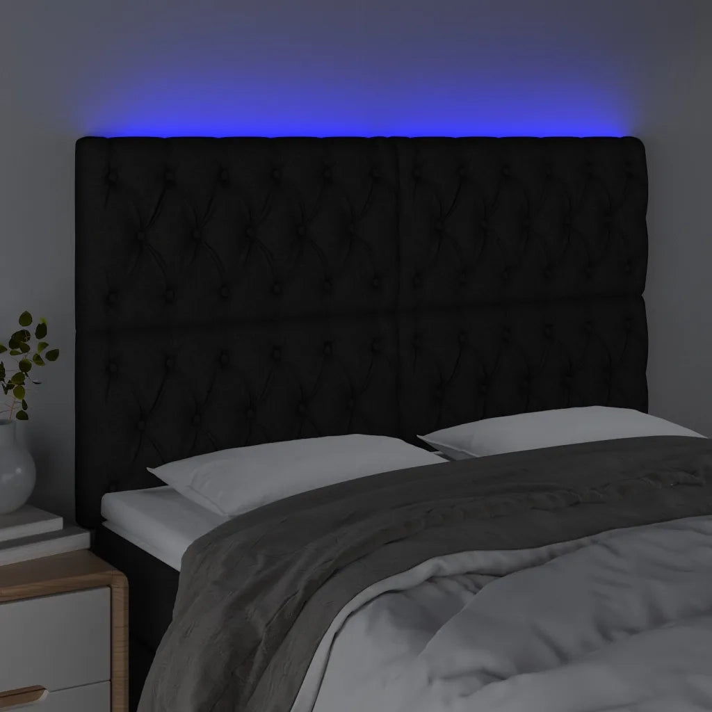 Testiera | Testata a LED Nera 144x7x118/128 cm in Tessuto