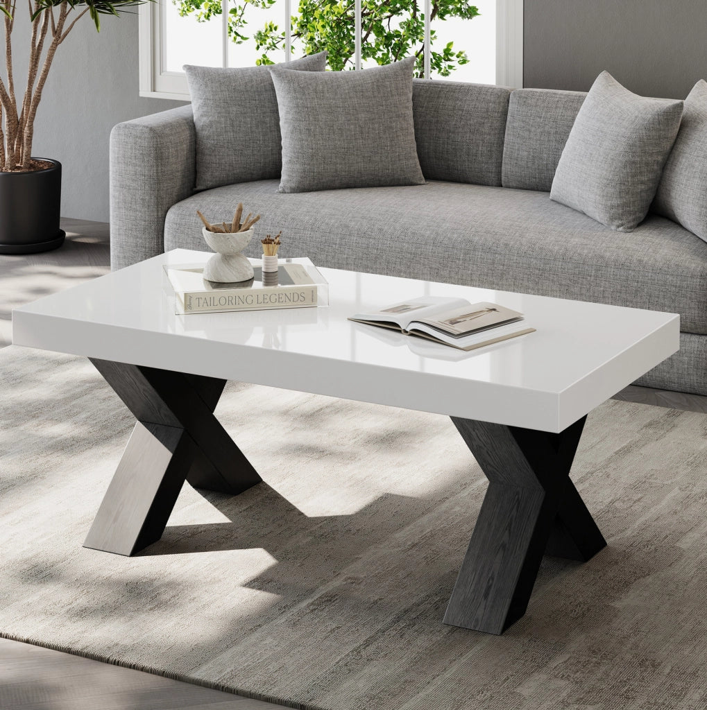 TAVOLINO DA CAFFÈ Rettangolare 100x50x40 cm Bianco/Nero in MDF