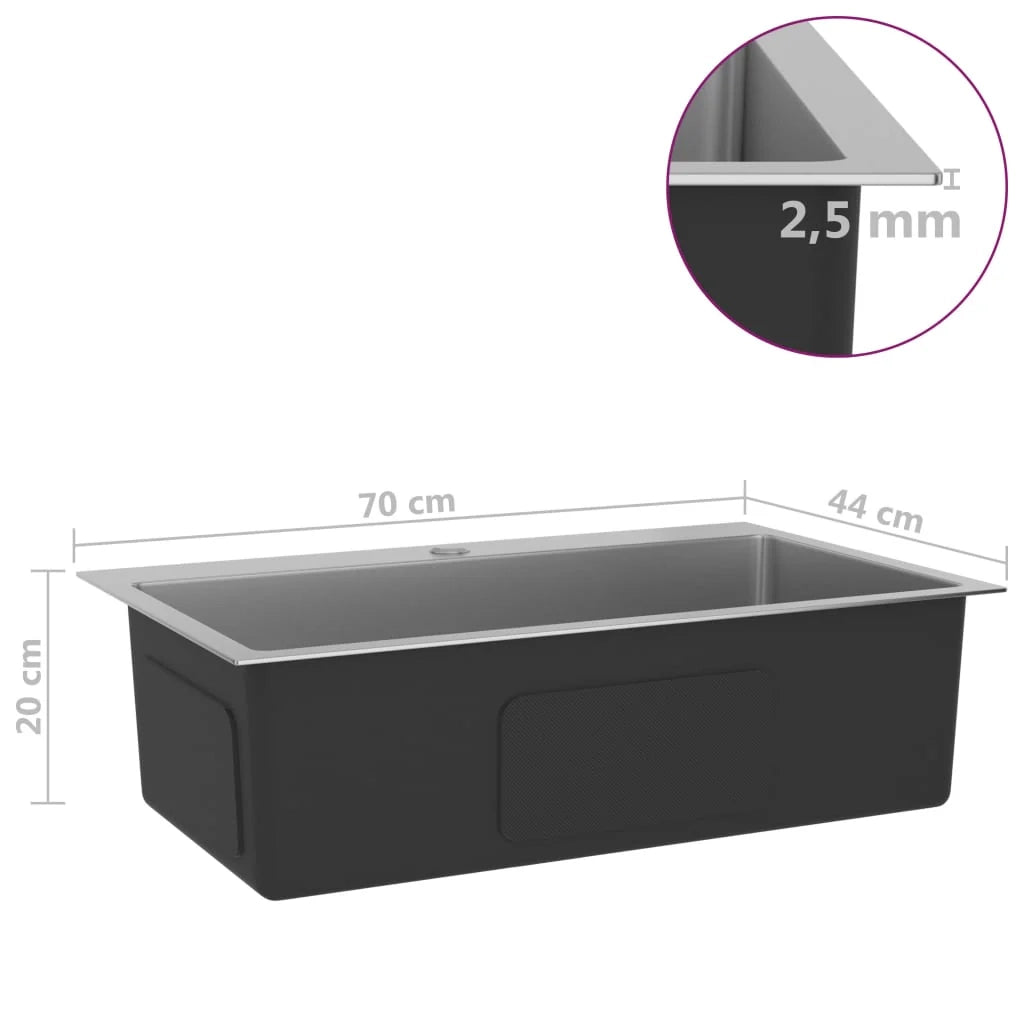 Lavello da cucina fatto a mano lavello da bagno per interni installazione in cucina 70 x 44 cm acciaio inox argento 02_0002465