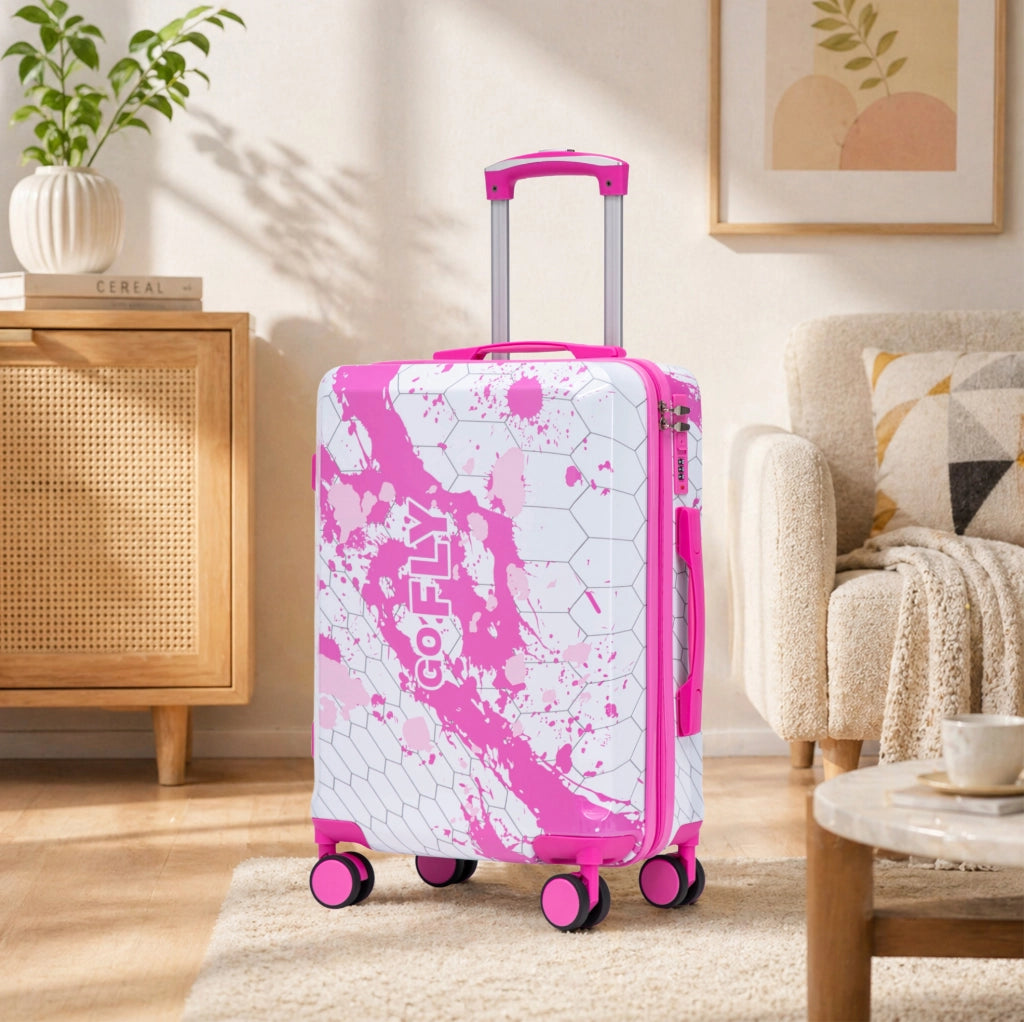 Trolley da cabina rosa in PC con ruote doppie girevoli e lucchetto