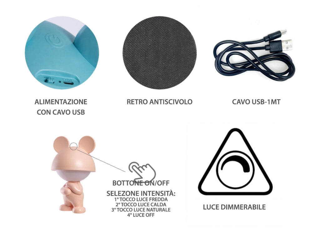Lampada Led Per Bambini Da Tavolo Comodino Ricaricabile Modello Thinking Boy - Lampada - Rosa