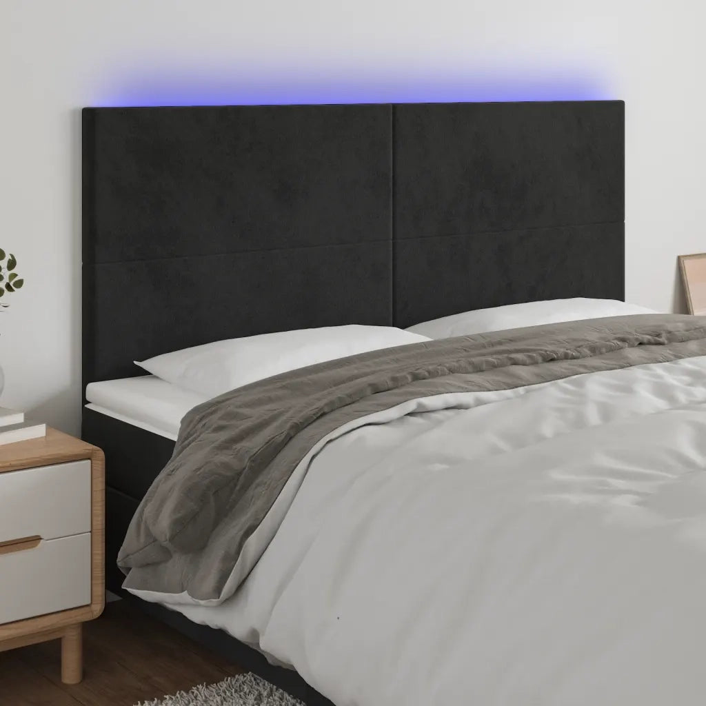 Testiera | Testata a LED Nera 160x5x118/128 cm in Velluto