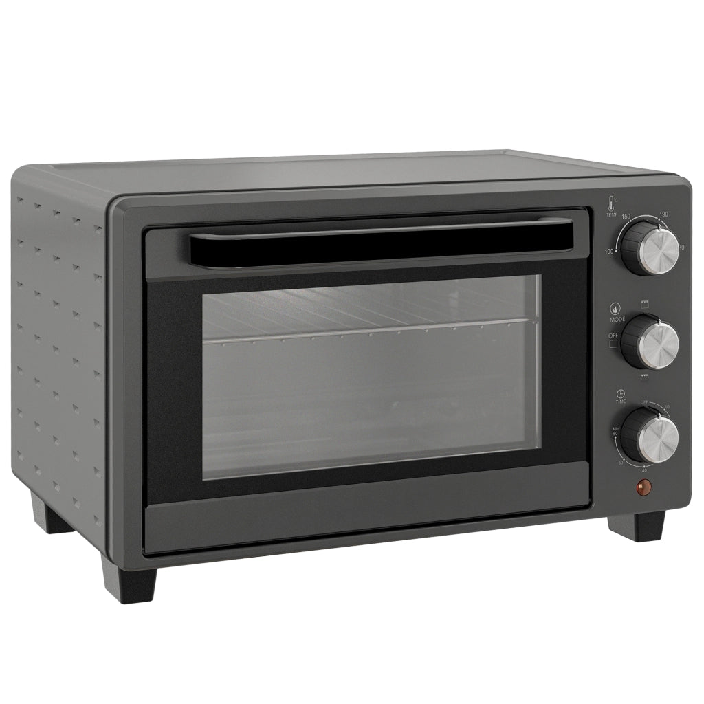 Mini Forno Elettrico 21L 1400W, Timer 60 Min, Temp 100-230°C, in Acciaio Inox Grigio, con Teglia e Griglia