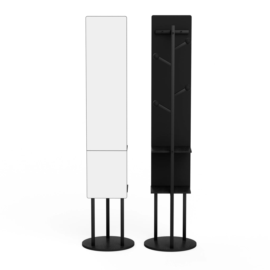 Appendiabiti con Specchio Girevole 360¡ã e Ripiani ¨C MINIMAL ¨C Nero, 174x40 cm