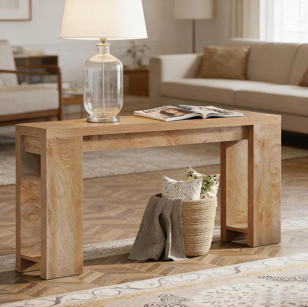 Tavolo consolle extra lungo marrone in legno, stile rustico