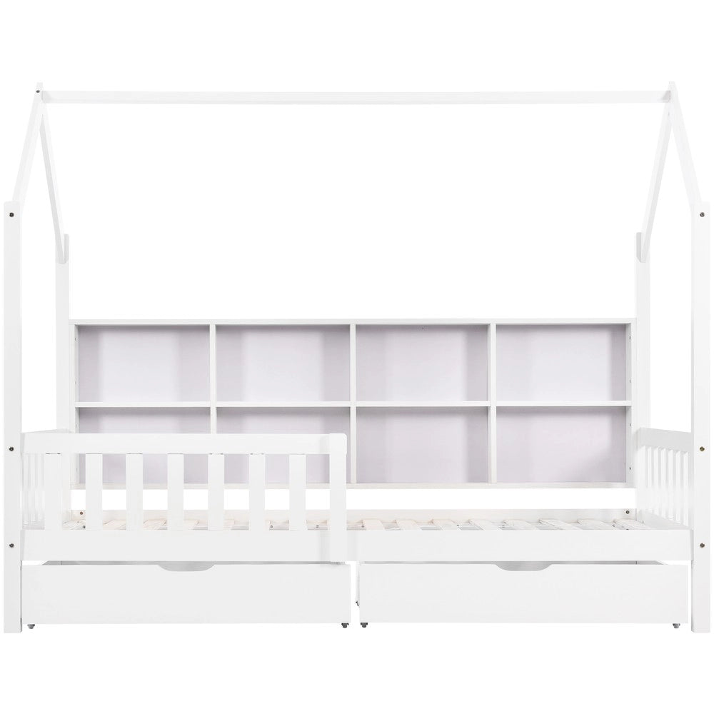 Letto Casetta per Bambini con Cassetti, Libreria e Contenitore ¨C MINIMAL ¨C Bianco 90x200