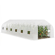 Serre de jardin tunnel grande taille avec bâche PE cadre en acier porte enroulable et 12 fenêtres 8 x 3 x 2 m blanc
