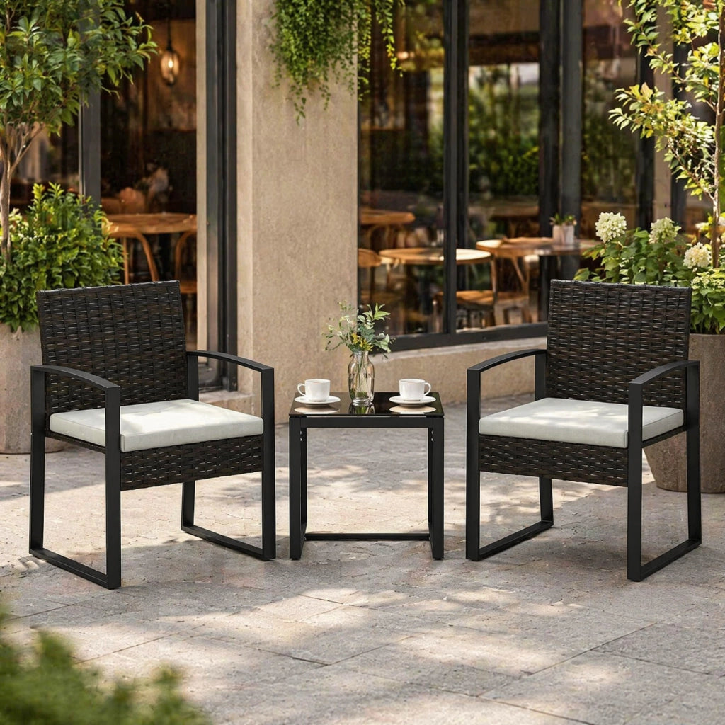 Set da esterno in rattan sintetico con 2 poltrone e tavolino