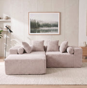 Divano componibile a L con chaise longue; 3 moduli; schiuma e molle; beige