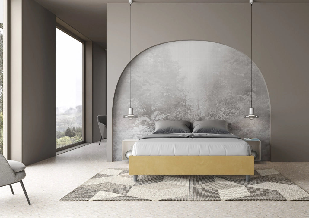 BS COM Letto matrimoniale con rete imbottito 160x190 microfibra ocra
