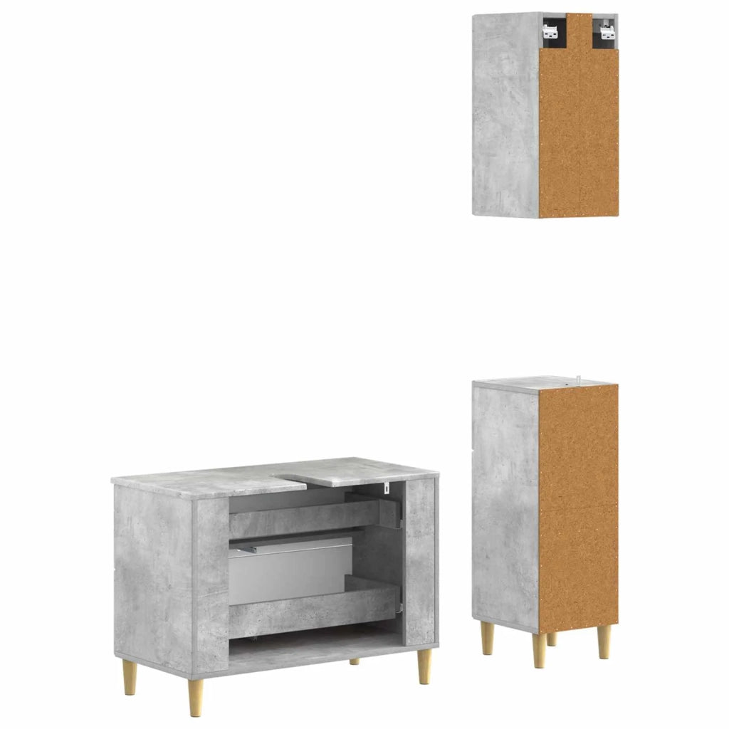 Set di armadietti da bagno in 3 pezzi DELFT Grigio Cemento 3417786