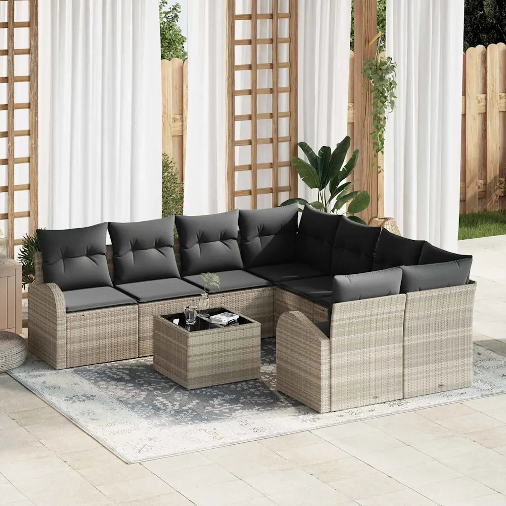 Set di divani 9 pcs Grigio chiaro e grigio scuro polyrattan