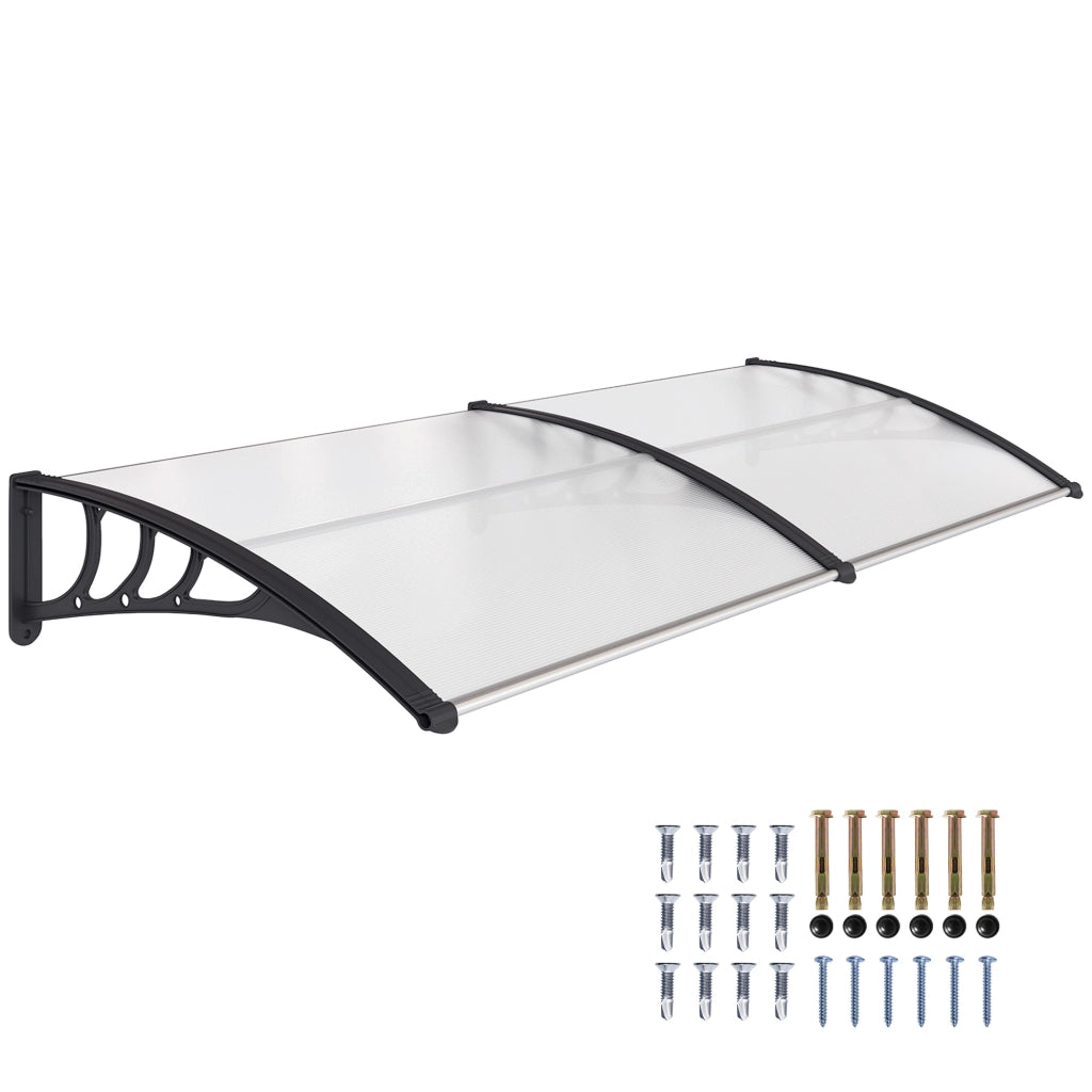 Pensilina Tettoia da Esterno 195x75cm, Tettoia per Esterno in Policarbonato e Alluminio, per Balcone Finestre e Porte, Trasparente