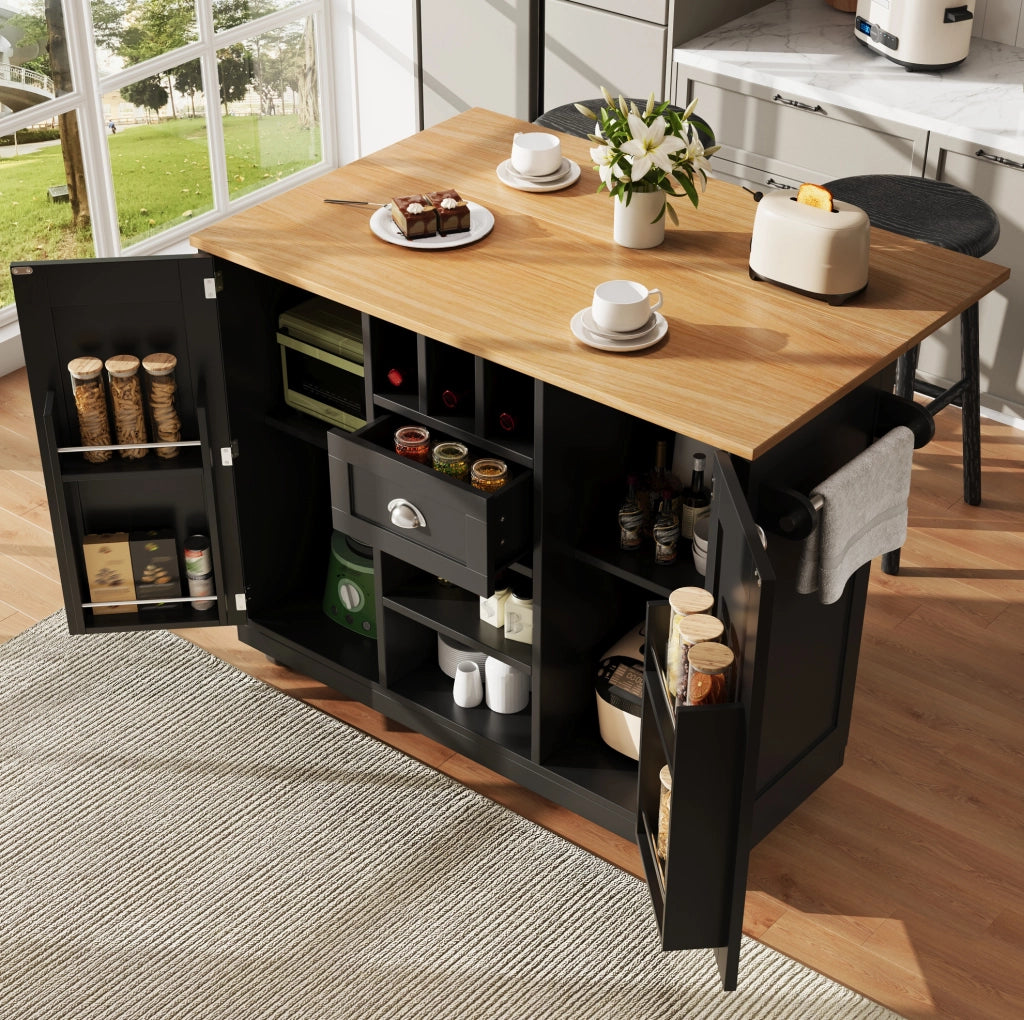 CARRELLO CUCINA con piano pieghevole 140x40x93,5 cm nero MDF