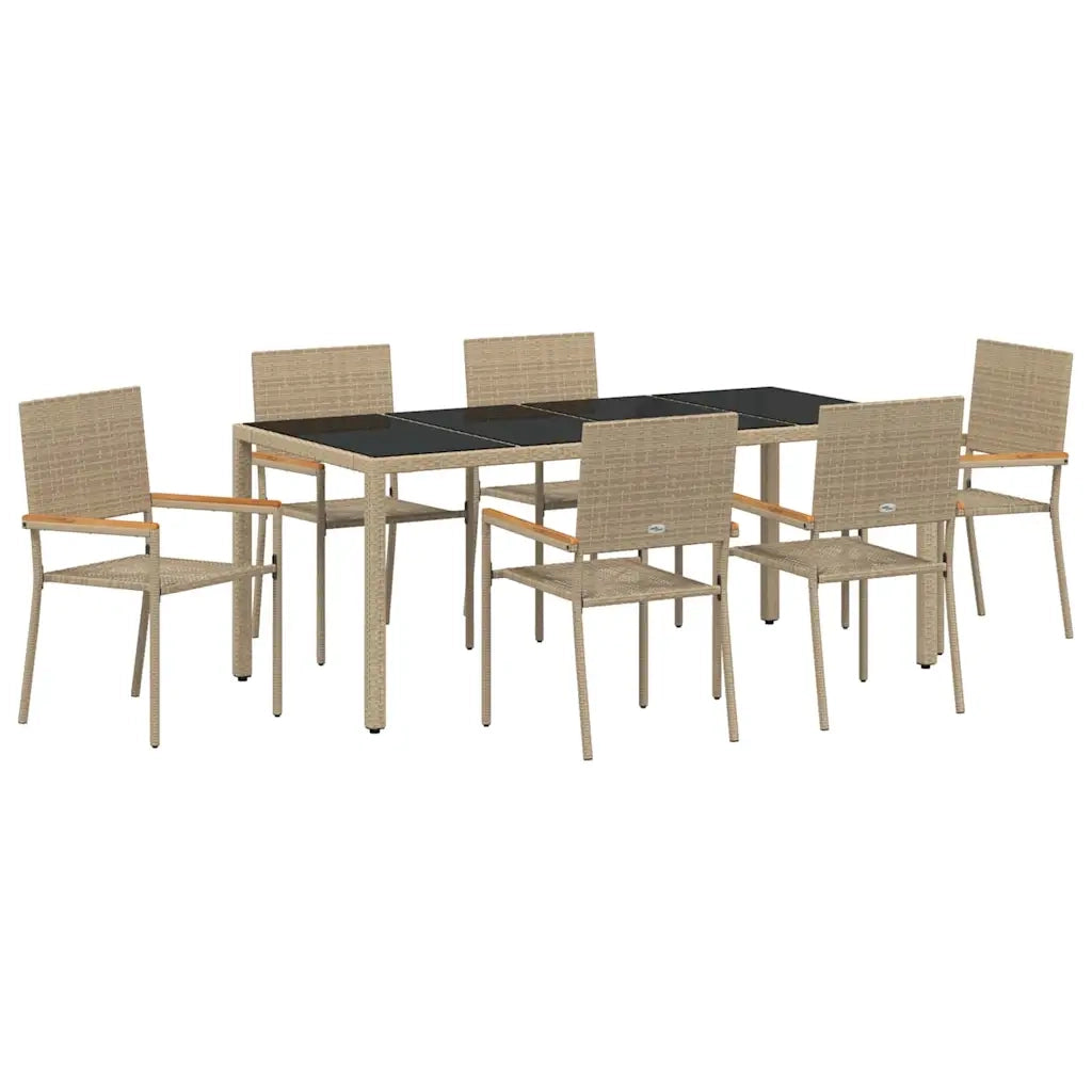 Set da Pranzo per Giardino 7 pcs Beige polyrattan