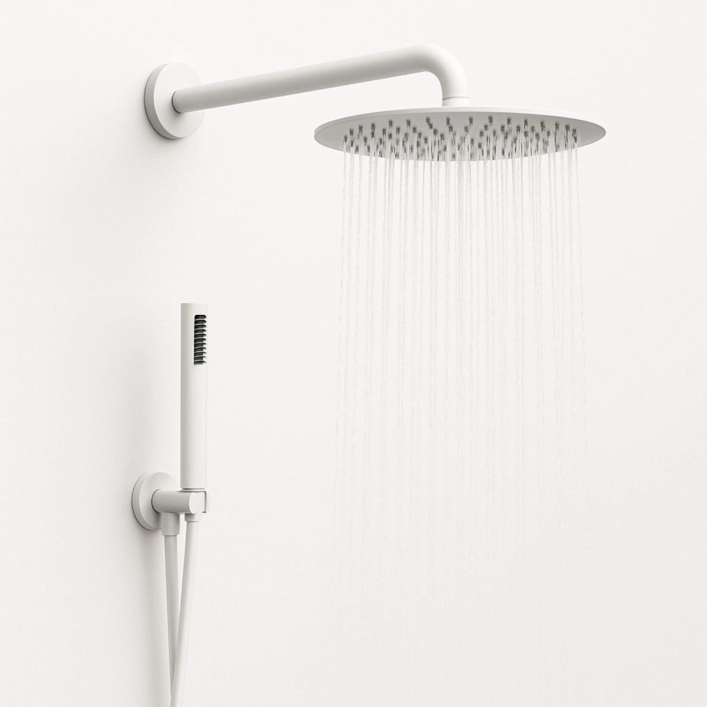 Set per doccia soffione tondo in acciaio inox 250 millimetri color bianco opaco *** finitura- bianco opaco tondo, con...
