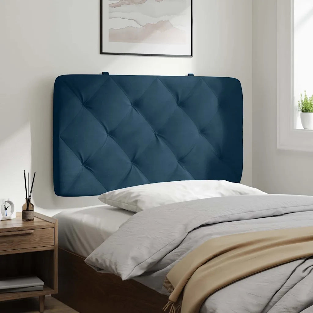 Coussin de tête de lit bleu 90 cm velours