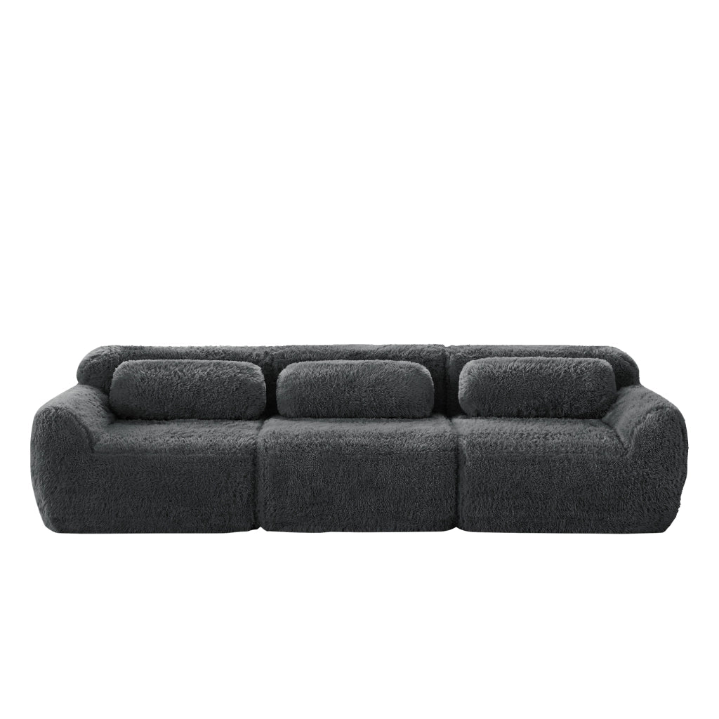 Divano 3 Posti in Tessuto ¨C MINIMAL ¨C Grigio, Morbido, con Cuscini